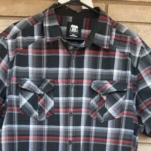 Route 66 Clothing Co. Red, White and Black Plaid Biker Style Shirt Size XL